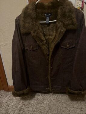 Denim&Co Brown Faux-Fur Trim Jean Jacket